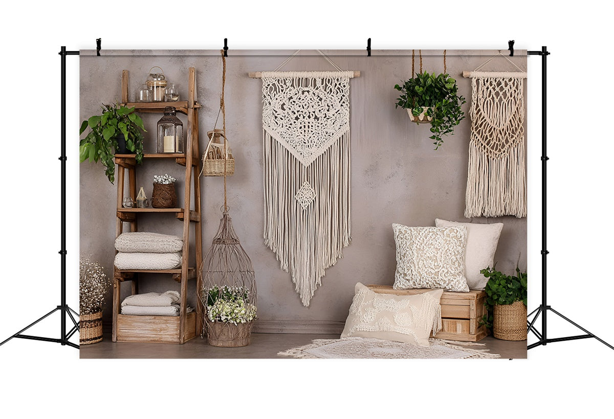 Boho Fotokulisse Makramee Wand Grüne Pflanzen Kulisse GQ2-83