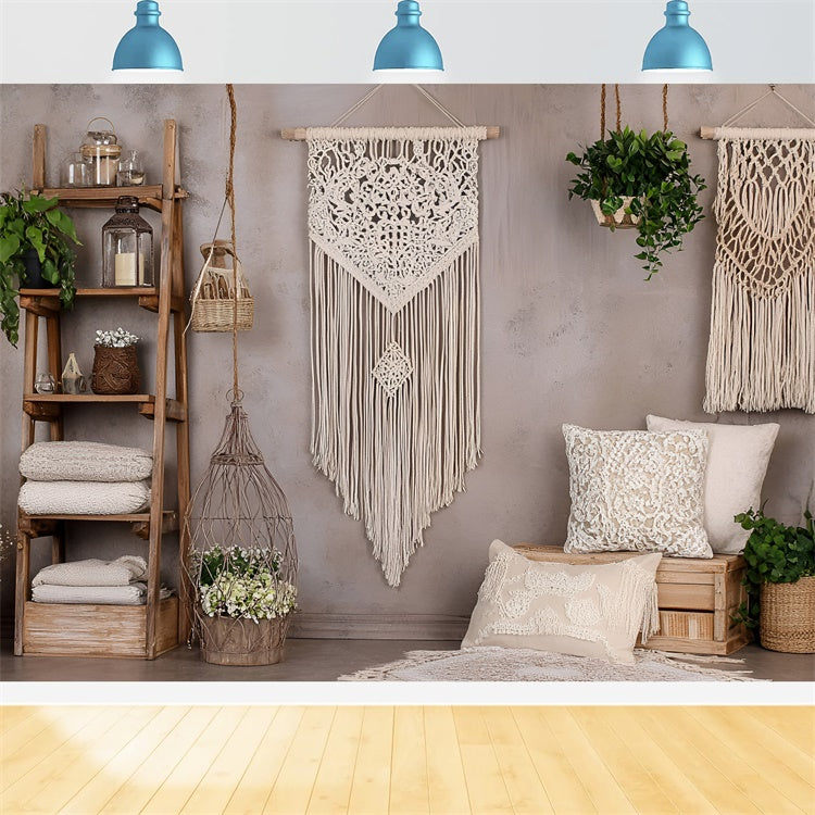 Boho Fotokulisse Makramee Wand Grüne Pflanzen Kulisse GQ2-83