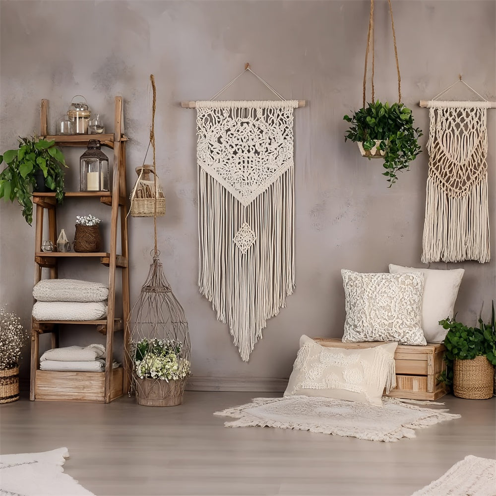 Boho Fotokulisse Makramee Wand Grüne Pflanzen Kulisse GQ2-83