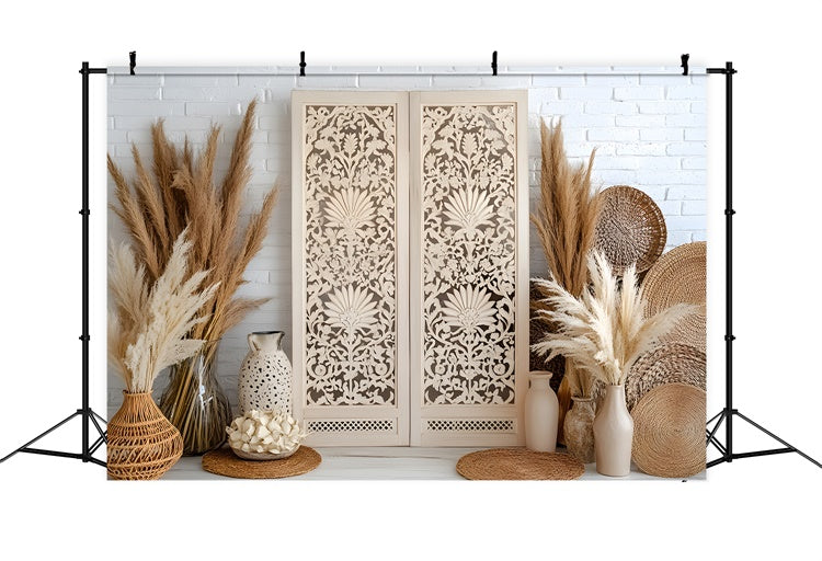 Boho Backdrop Ideen Vintage Holzschirm Pampas Hintergrund GQ2-85