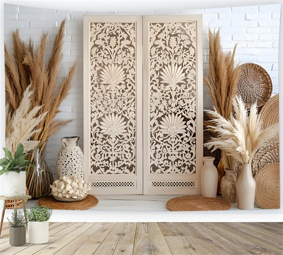 Boho Backdrop Ideen Vintage Holzschirm Pampas Hintergrund GQ2-85