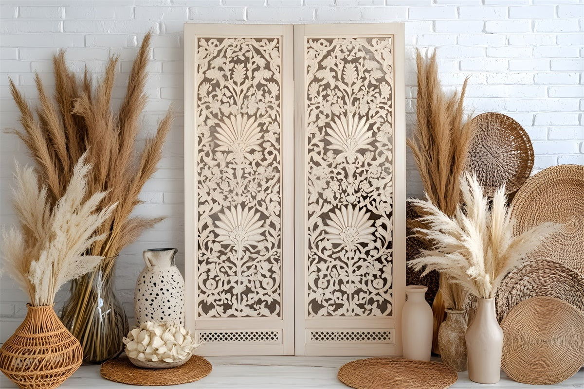 Boho Backdrop Ideen Vintage Holzschirm Pampas Hintergrund GQ2-85