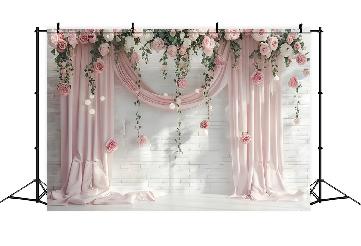 Hintergrundbilder für Muttertag Pastellrosa Blumenvorhang Hintergrund GQ2-99