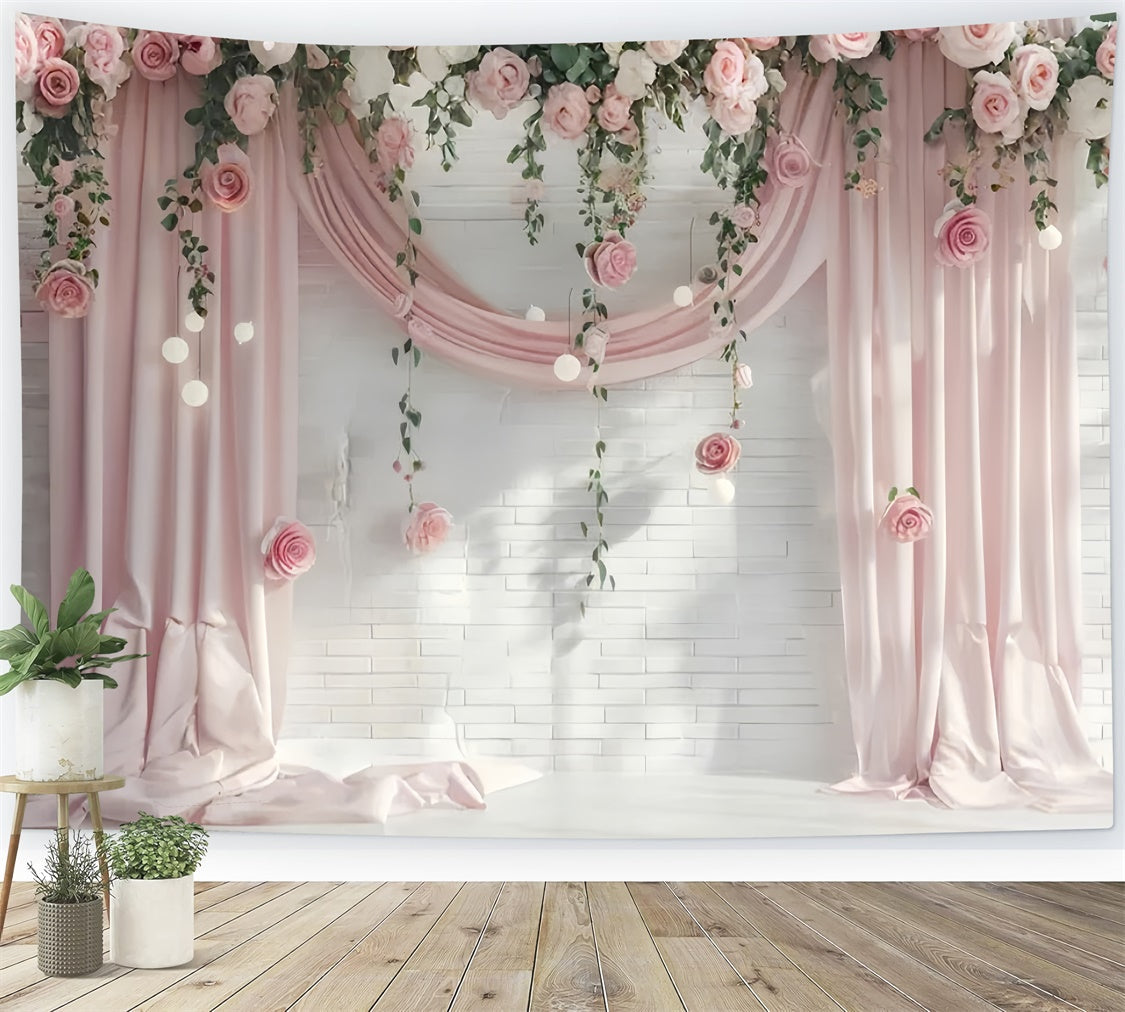 Hintergrundbilder für Muttertag Pastellrosa Blumenvorhang Hintergrund GQ2-99