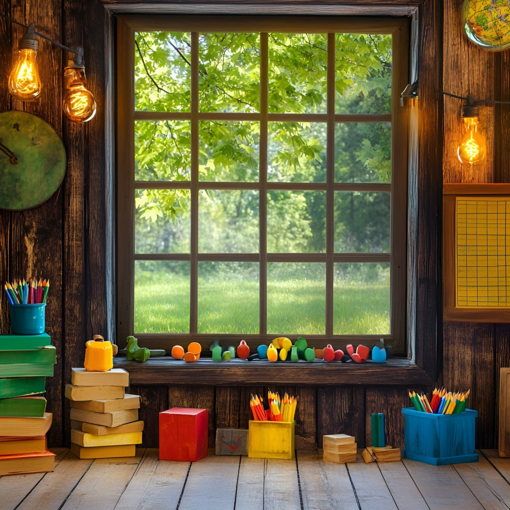 Back To School Backdrop Klassenzimmer Fensteransicht Backdrop GQ3-103