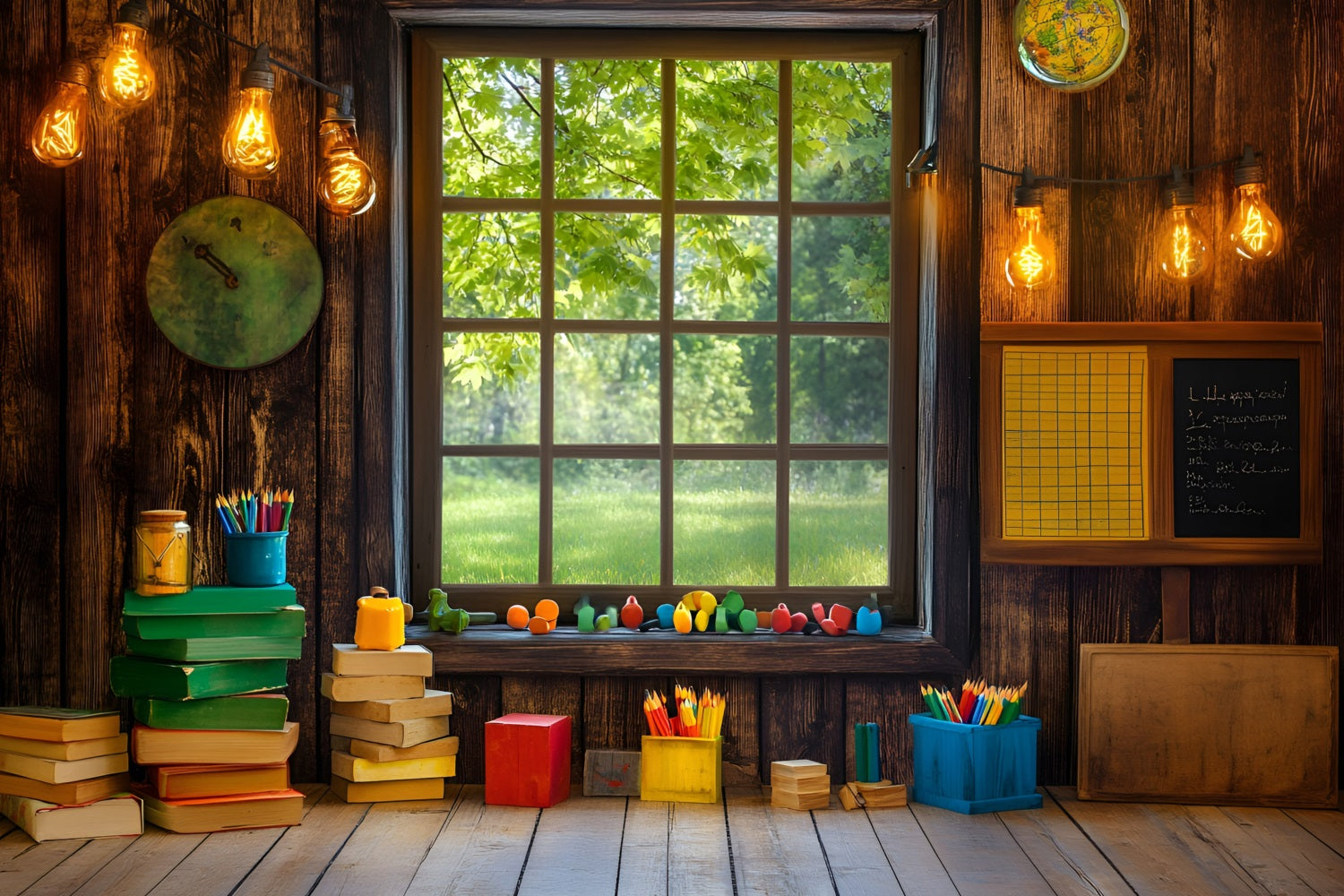 Back To School Backdrop Klassenzimmer Fensteransicht Backdrop GQ3-103