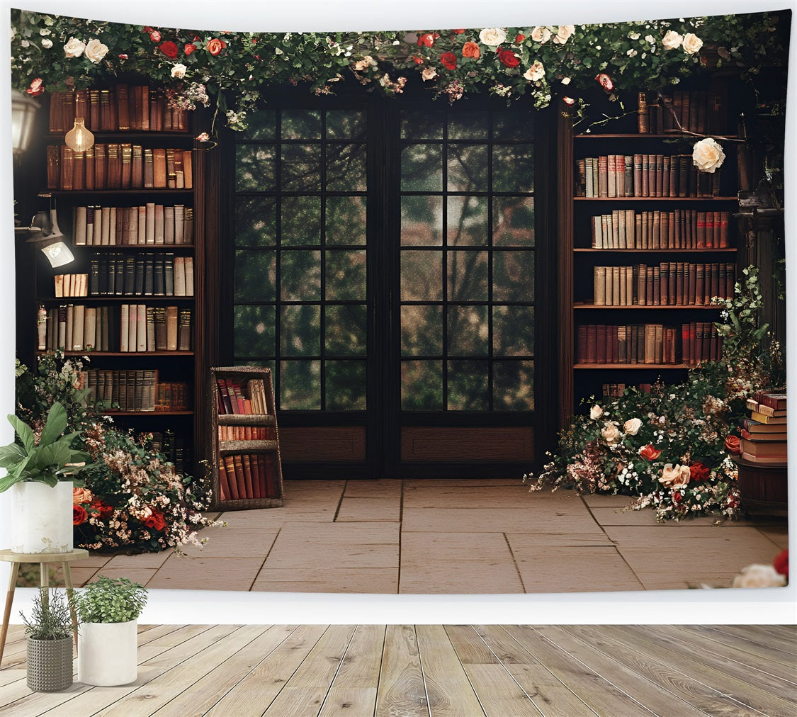 Back To School Fotohintergrund Floral Bibliothek Hintergrund GQ3-104