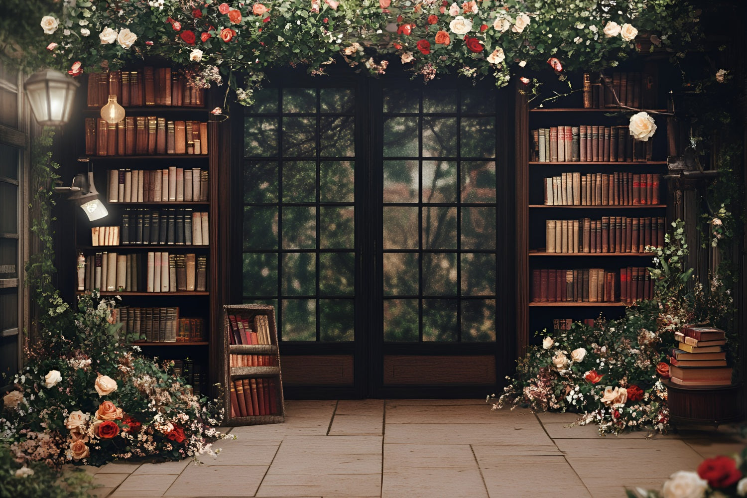 Back To School Fotohintergrund Floral Bibliothek Hintergrund GQ3-104