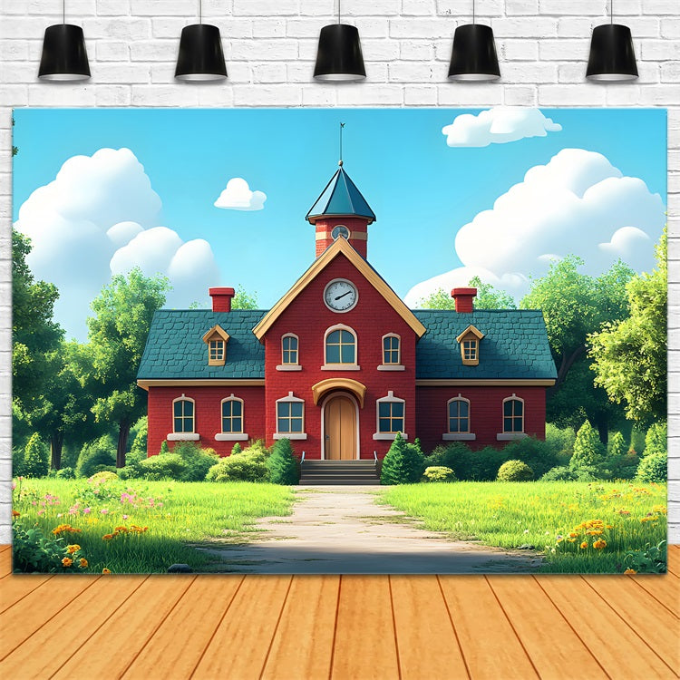 Back To School Backdrop Rotes Backstein Schulhaus Backdrop GQ3-111