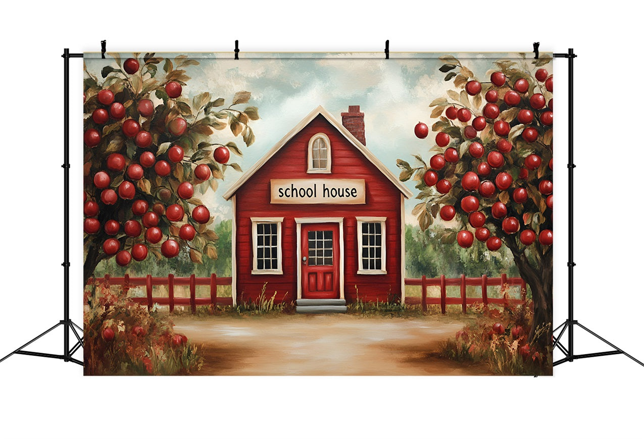 Back To School Backdrop Ideen Apfel Obstgarten Schulhaus Backdrop GQ3-113