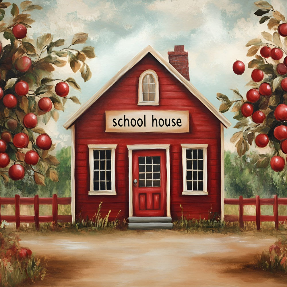 Back To School Backdrop Ideen Apfel Obstgarten Schulhaus Backdrop GQ3-113