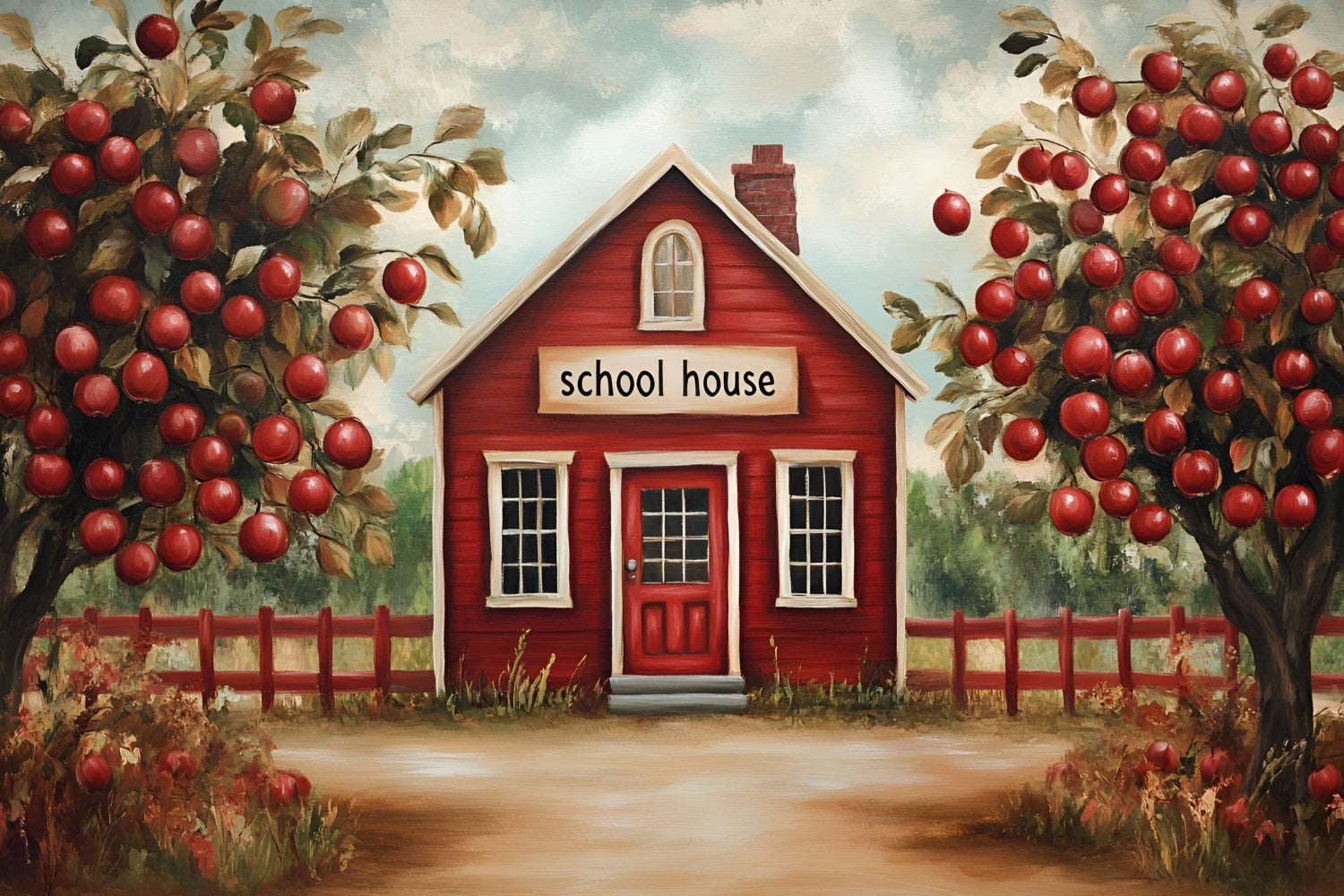 Back To School Backdrop Ideen Apfel Obstgarten Schulhaus Backdrop GQ3-113