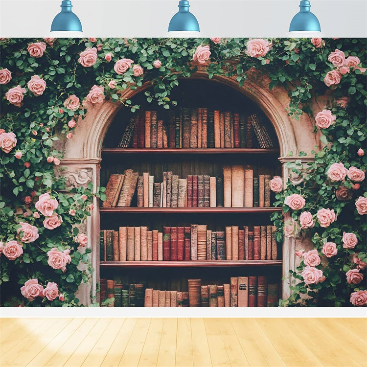 Willkommen zurück zu Schule Fotokulisse Rose Arch Bücherregal Hintergrund GQ3-114