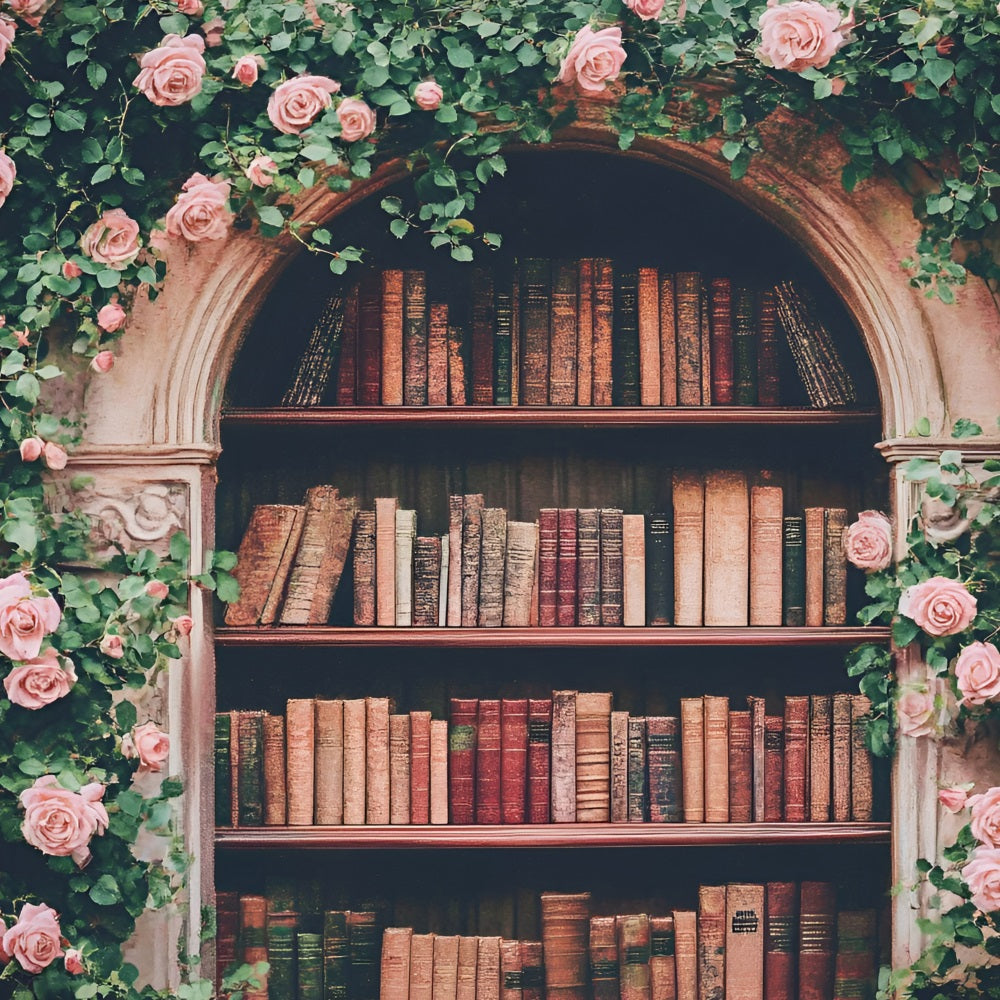 Willkommen zurück zu Schule Fotokulisse Rose Arch Bücherregal Hintergrund GQ3-114