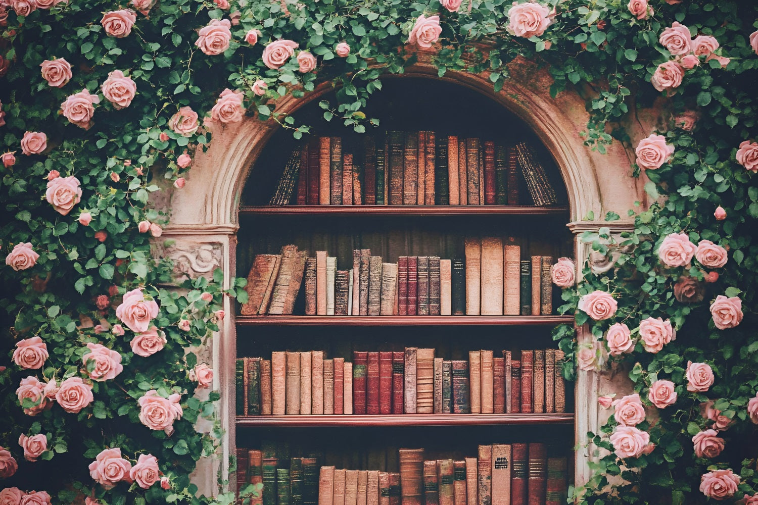 Willkommen zurück zu Schule Fotokulisse Rose Arch Bücherregal Hintergrund GQ3-114