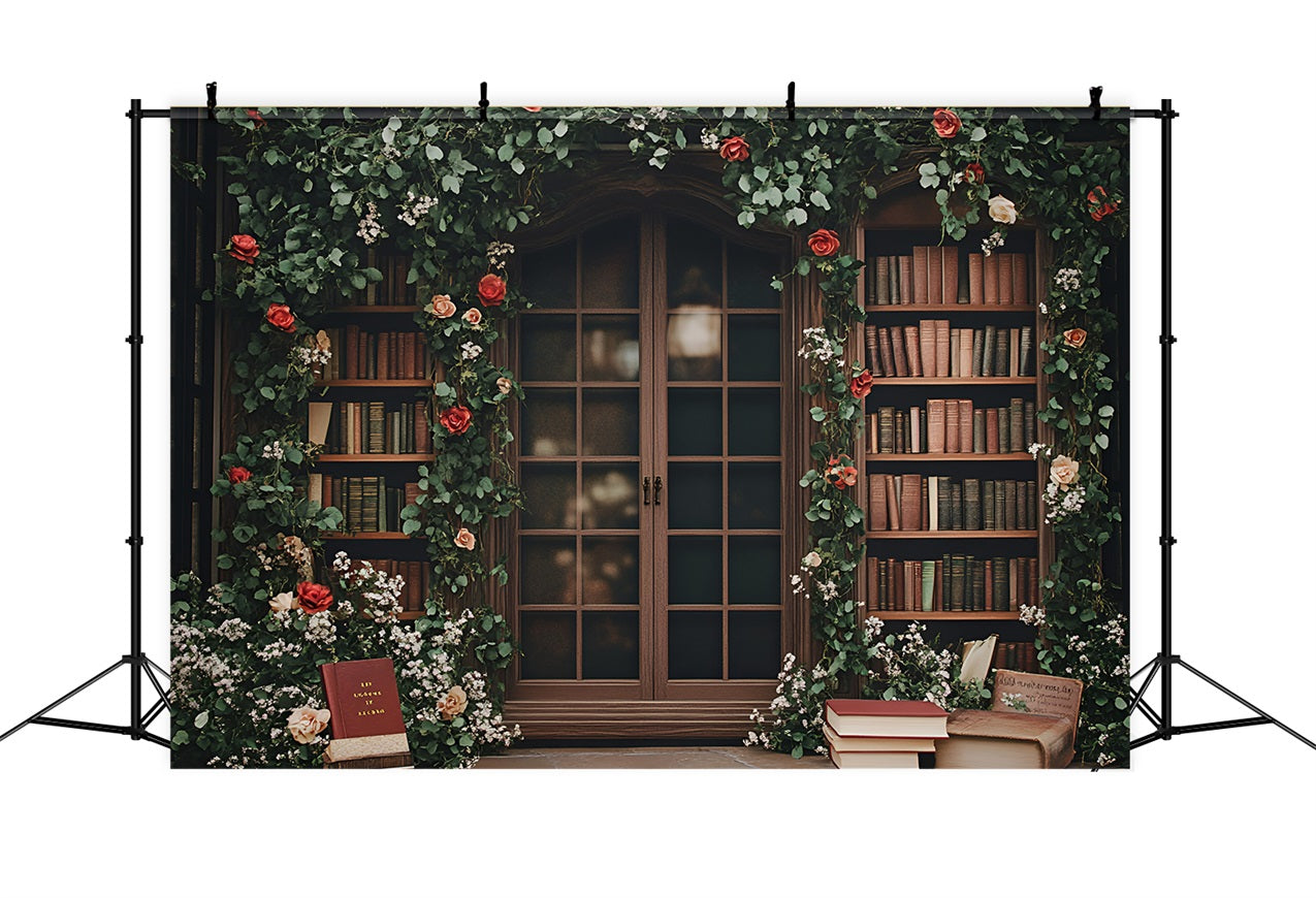 Back To School Backdrop Ideen Floral Vintage Bücherregal Fenster Backdrop GQ3-115