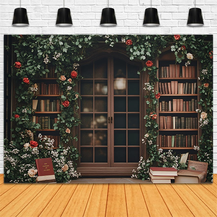 Back To School Backdrop Ideen Floral Vintage Bücherregal Fenster Backdrop GQ3-115
