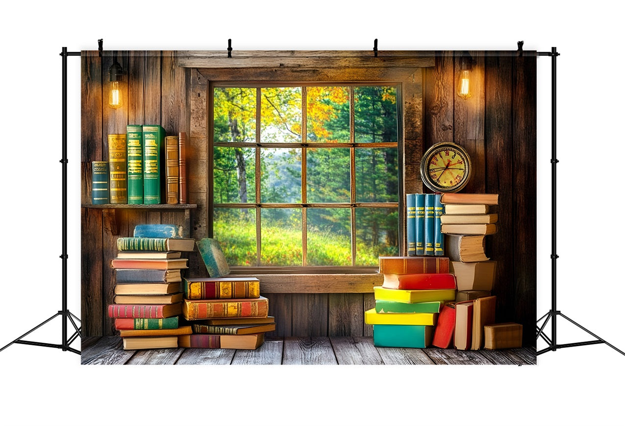 Back To School Backdrop Design Studie Fenster Buch Stack Backdrop GQ3-117