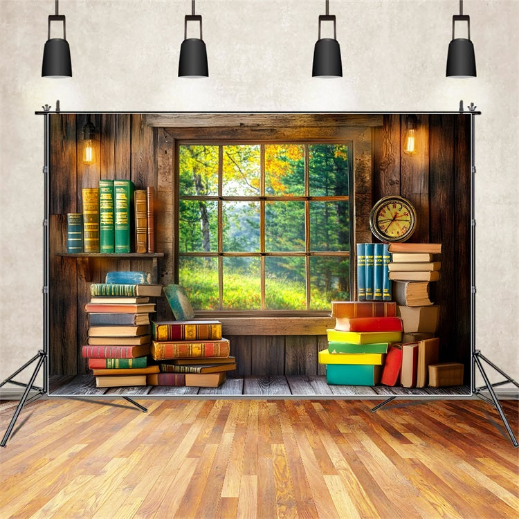Back To School Backdrop Design Studie Fenster Buch Stack Backdrop GQ3-117
