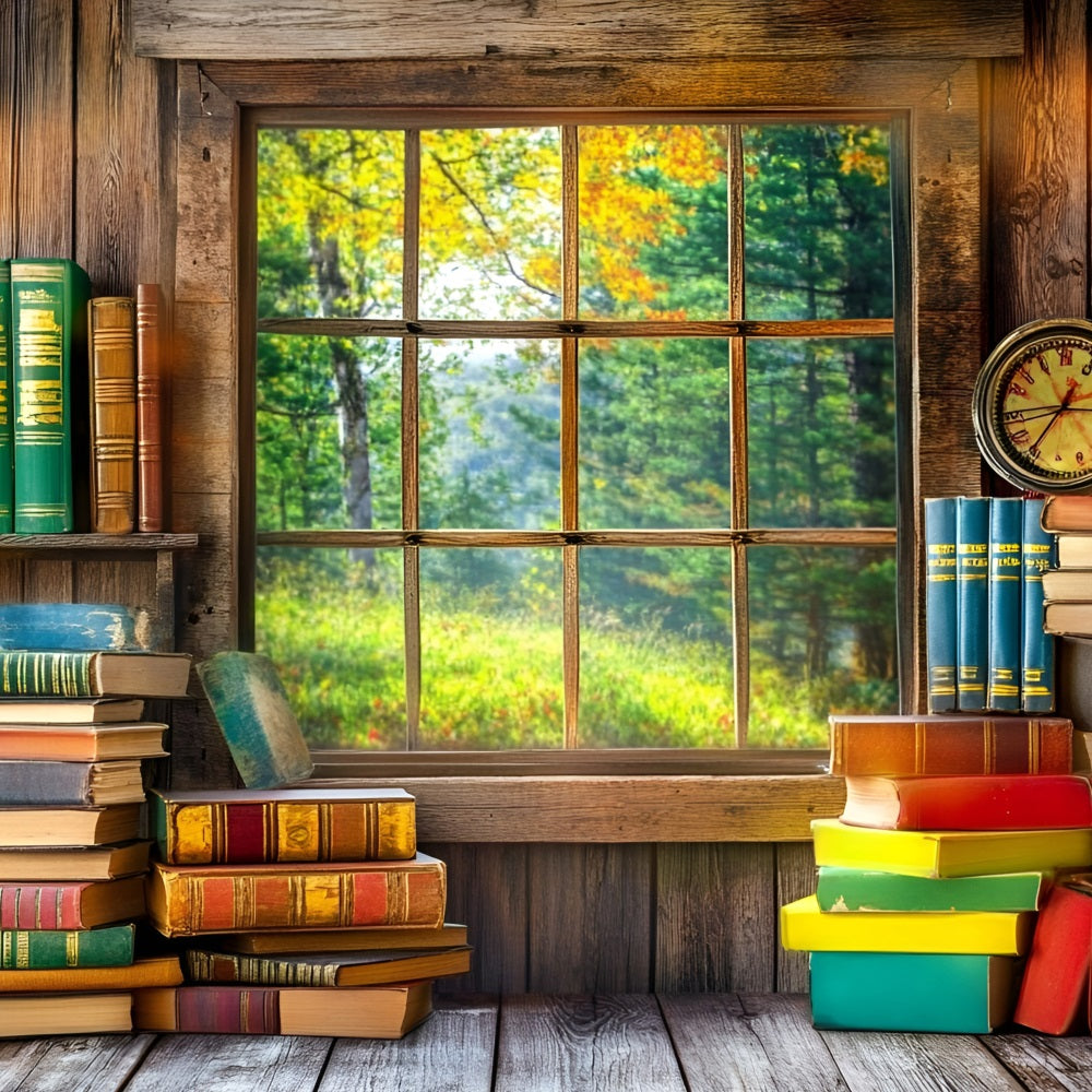 Back To School Backdrop Design Studie Fenster Buch Stack Backdrop GQ3-117