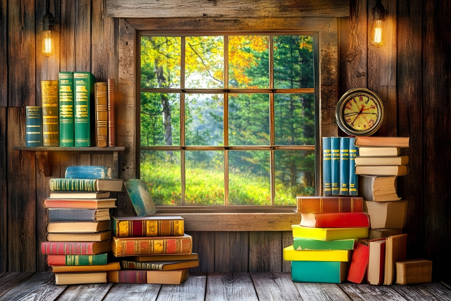 Back To School Backdrop Design Studie Fenster Buch Stack Backdrop GQ3-117