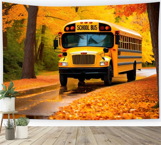 Zurück zu Schule Fotografie Backdrops Herbstblätter Schulbus Backdrop GQ3-128