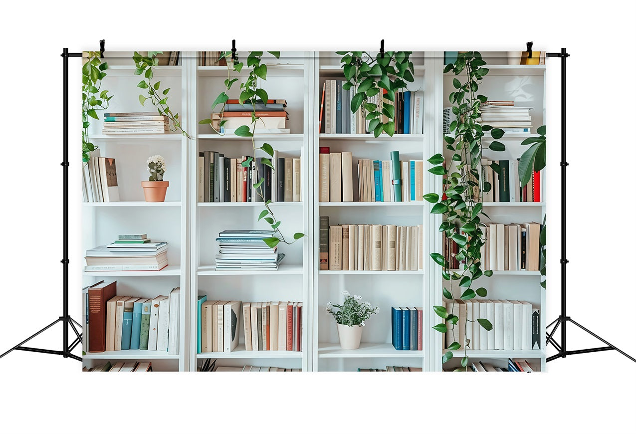 Back To School Fotokulissen Weißes Bücherregal Wandhintergrund GQ3-129