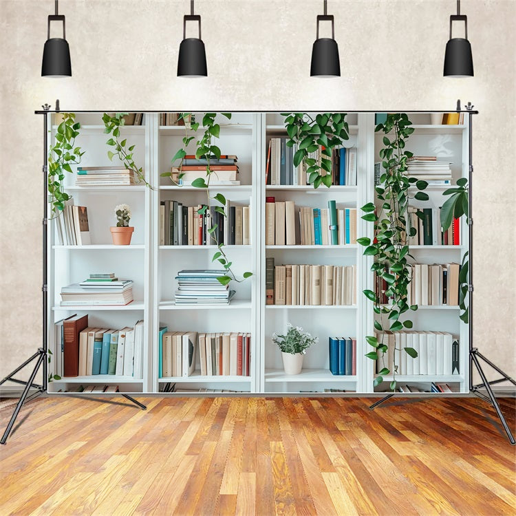 Back To School Fotokulissen Weißes Bücherregal Wandhintergrund GQ3-129