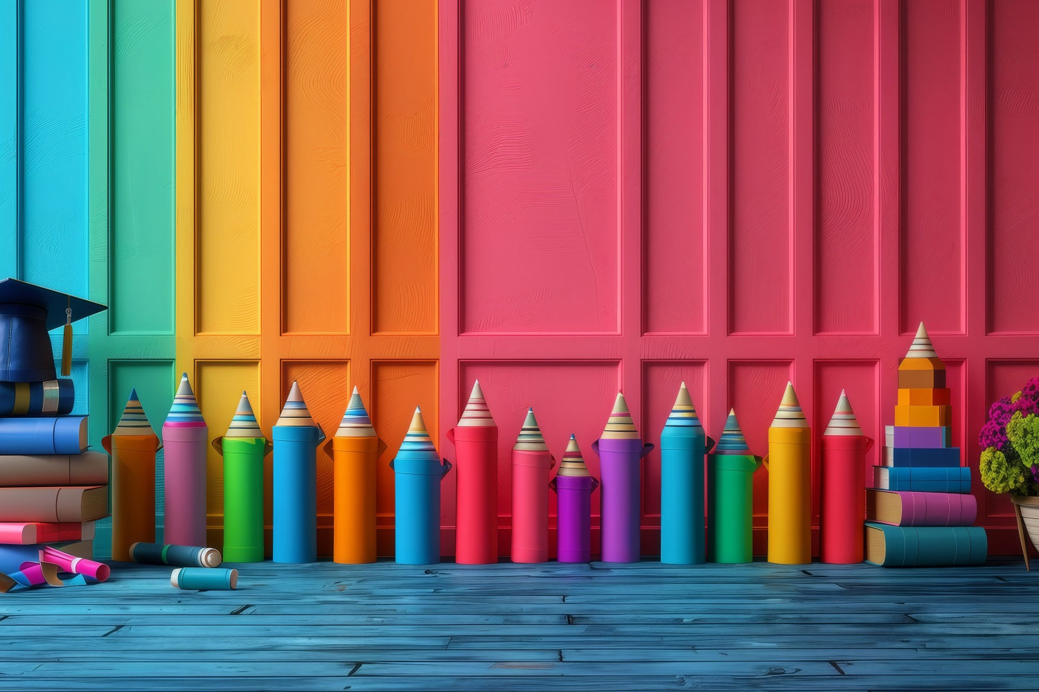 Backdrop Back To School Spaß Farbe Bleistift Lernen Backdrop GQ3-130