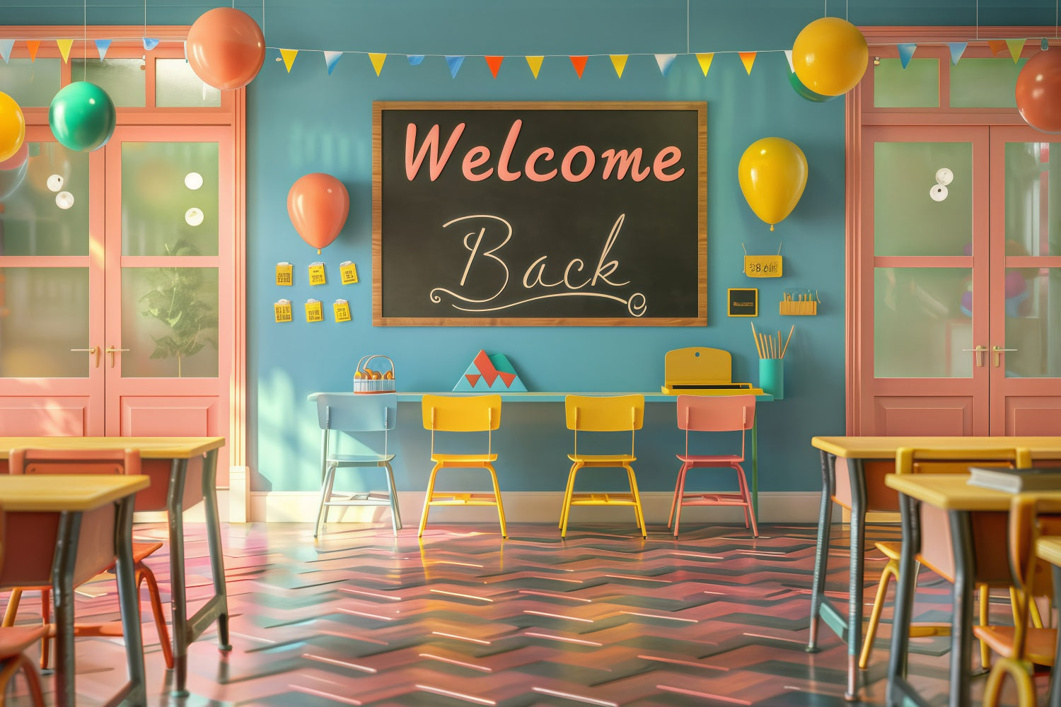 Welcome Back To School Backdrop Fröhlich Klassenzimmer Willkommen Backdrop GQ3-131