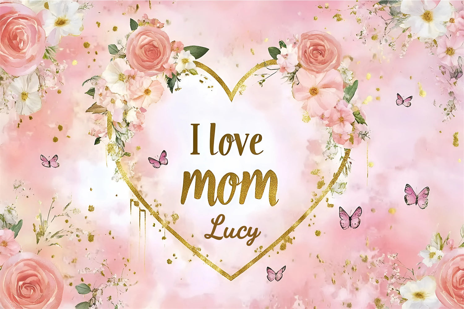 Backdrops für Muttertag Gold Frame Floral Personalisierte Backdrop GQ3-136
