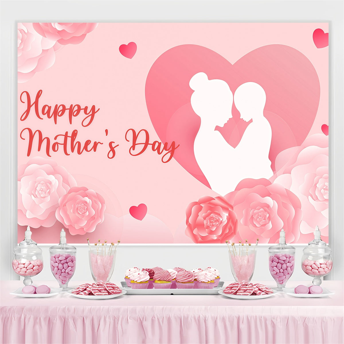 Hintergrundbild für Muttertag Silhouette Blumen Herz Individuelles Hintergrundbild GQ3-137