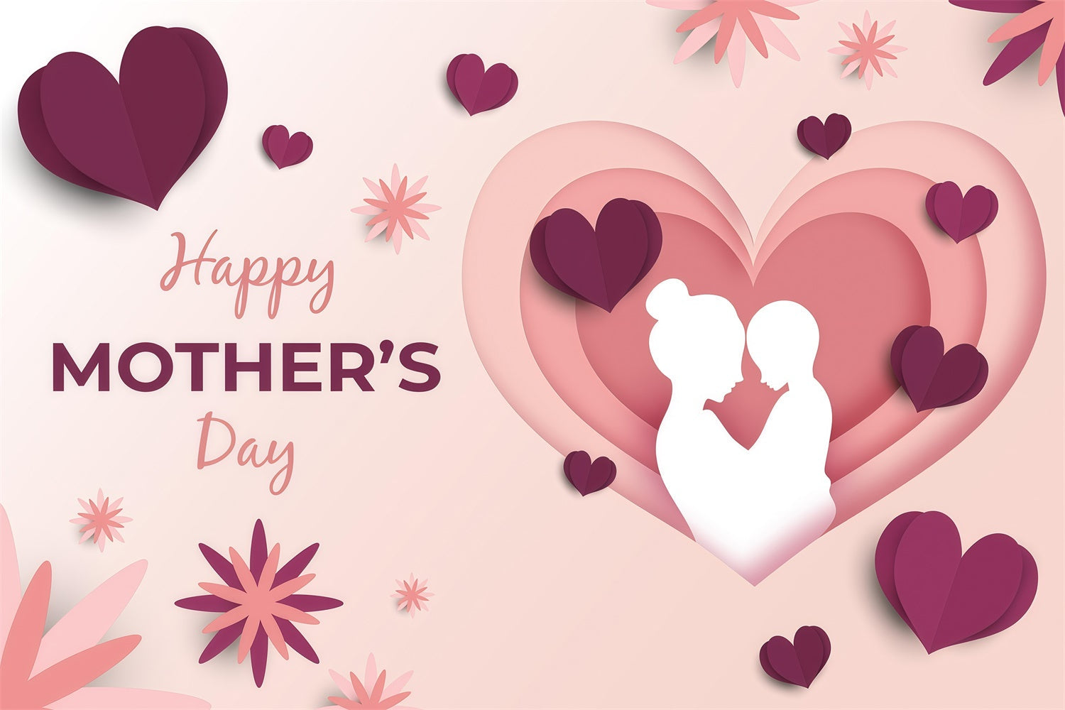 Hintergrund für Muttertag Silhouette Herz Floral Custom Backdrop GQ3-156
