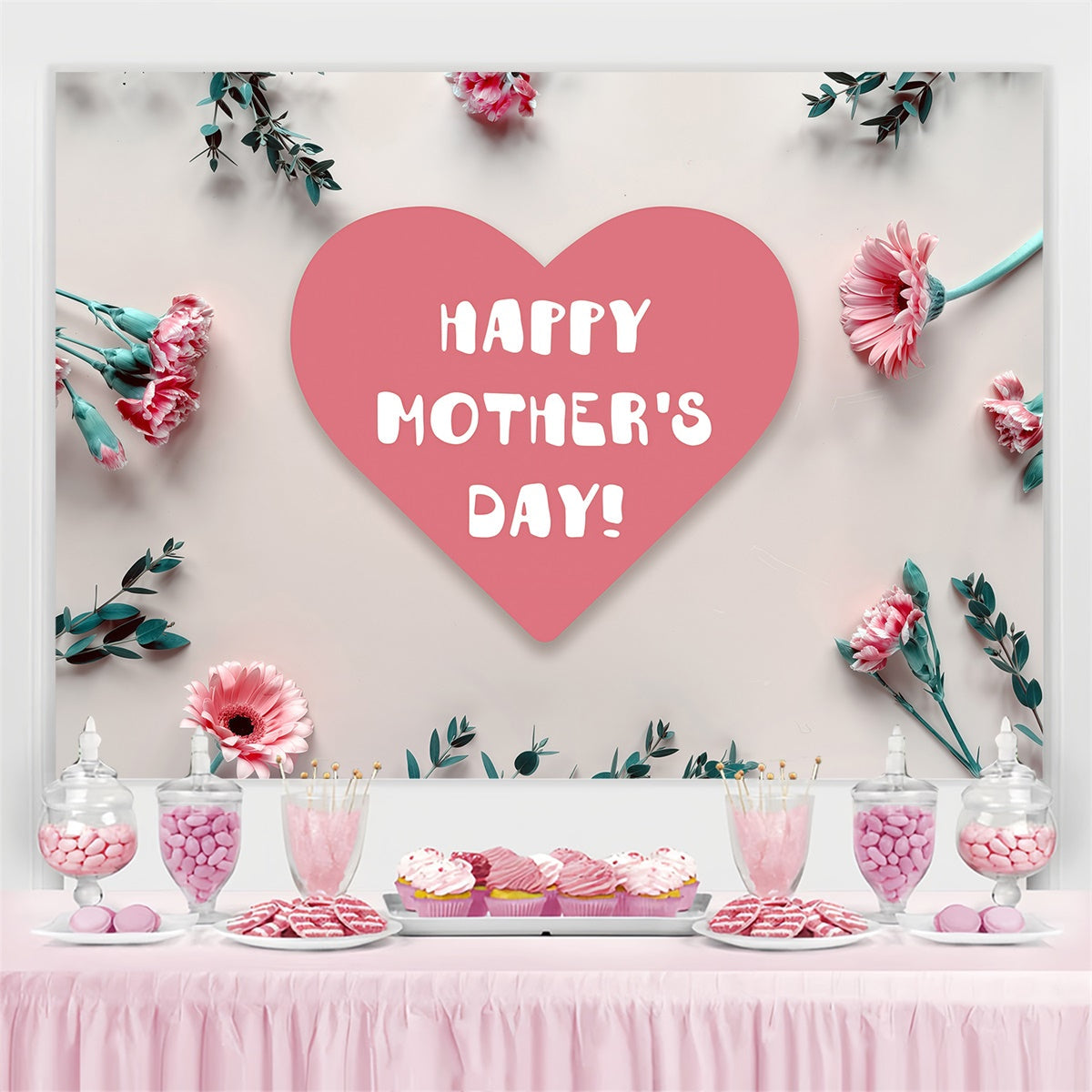 Muttertag Fotohintergrund Minimalistisch Rosa Blumen Individuelles Hintergrundbild GQ3-166