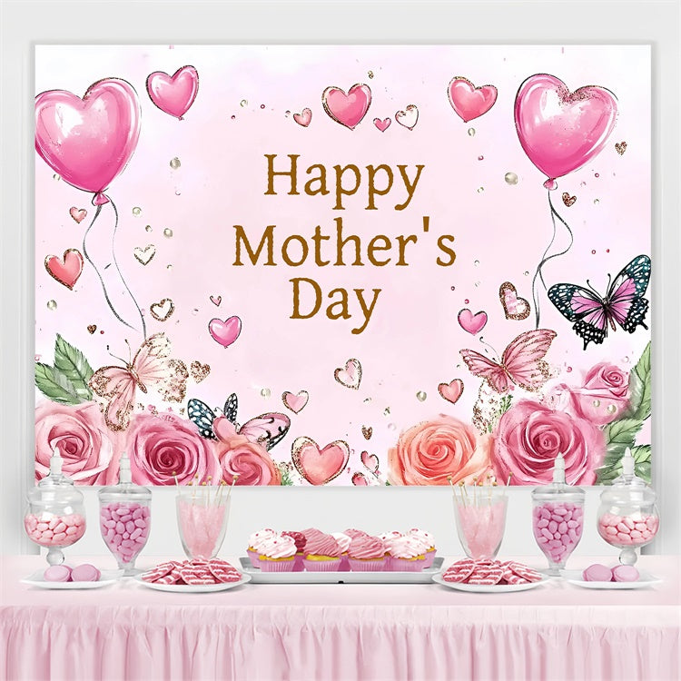 Muttertag Fotokulisse Rosa Schmetterling Rose Personalisierte Fotokulisse GQ3-201