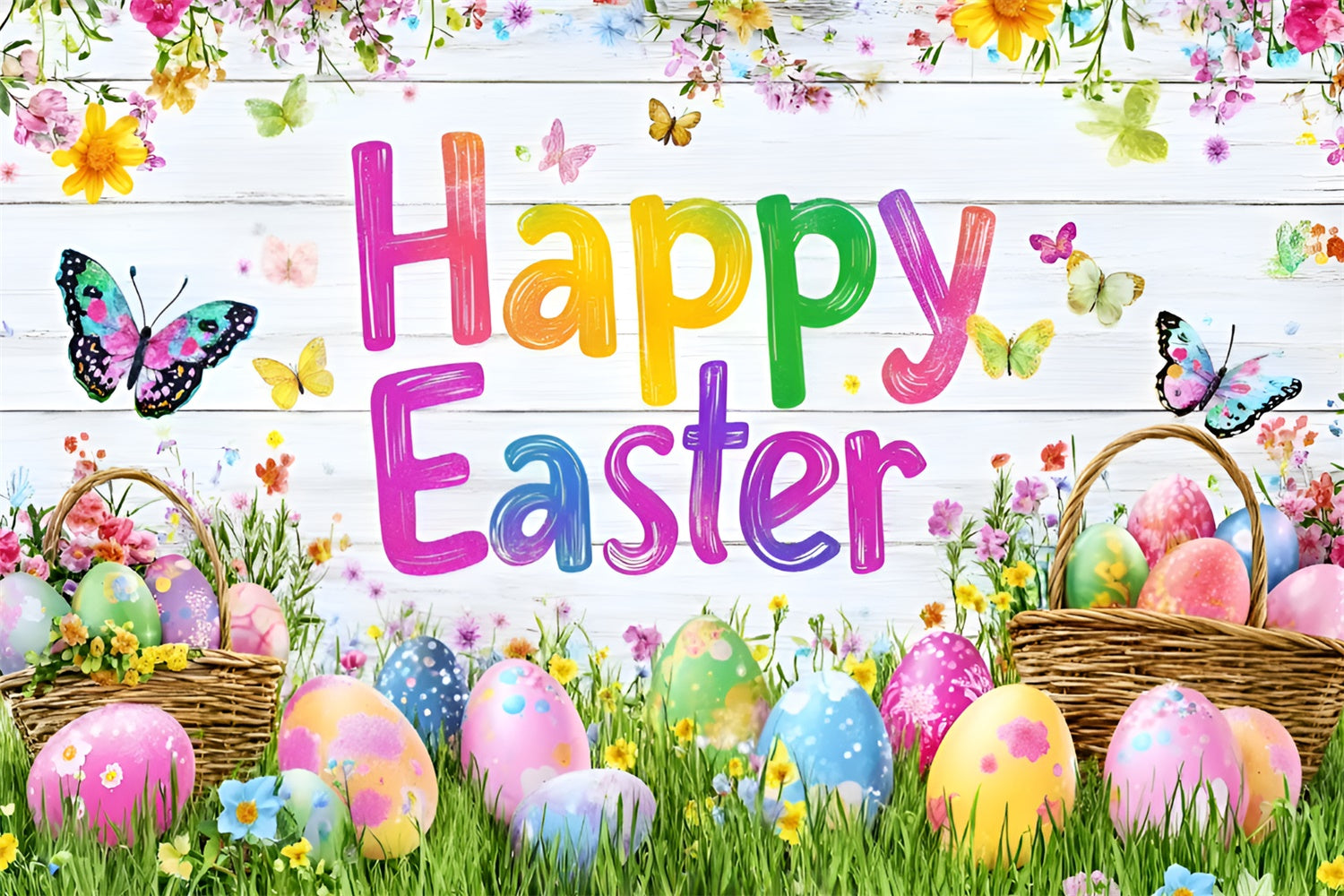 Ostern Fotohintergrund Schmetterling Blüte Wiese Benutzerdefinierte Kulisse GQ3-207