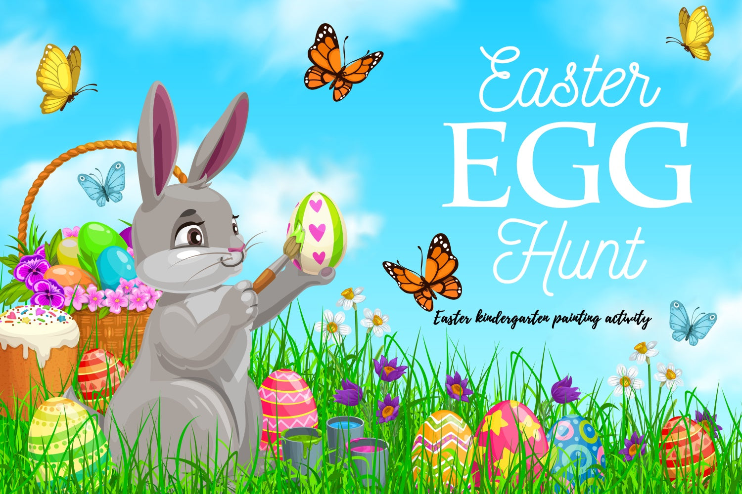 Hintergrund für Ostern Blauer Himmel Schmetterling Individueller Hintergrund GQ3-214