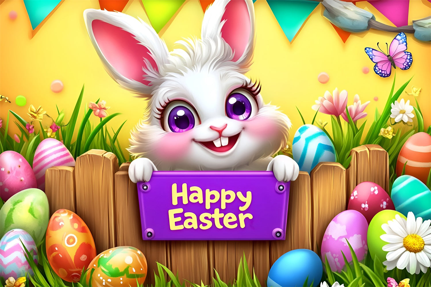 Ostern Foto Hintergrundkulissen Vibrant Bunny Egg Garden Custom Backdrop GQ3-216