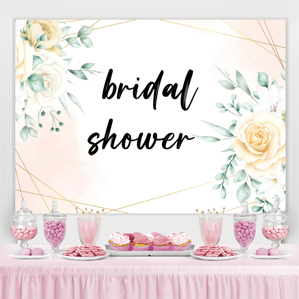 Individuelle Hochzeit Backdrops Creme Rose Geometric Frame Backdrop GQ3-224