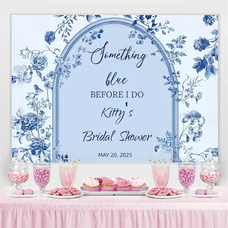 Brautdusche Hintergrund Vintage Blue Floral Arch Personalisierte Hintergrund GQ3-227