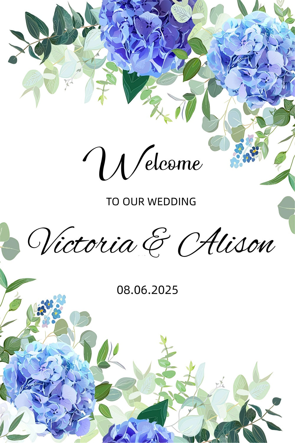 Personalisierte Hochzeit Backdrop Blue Floral Leafy Welcome Backdrop GQ3-237