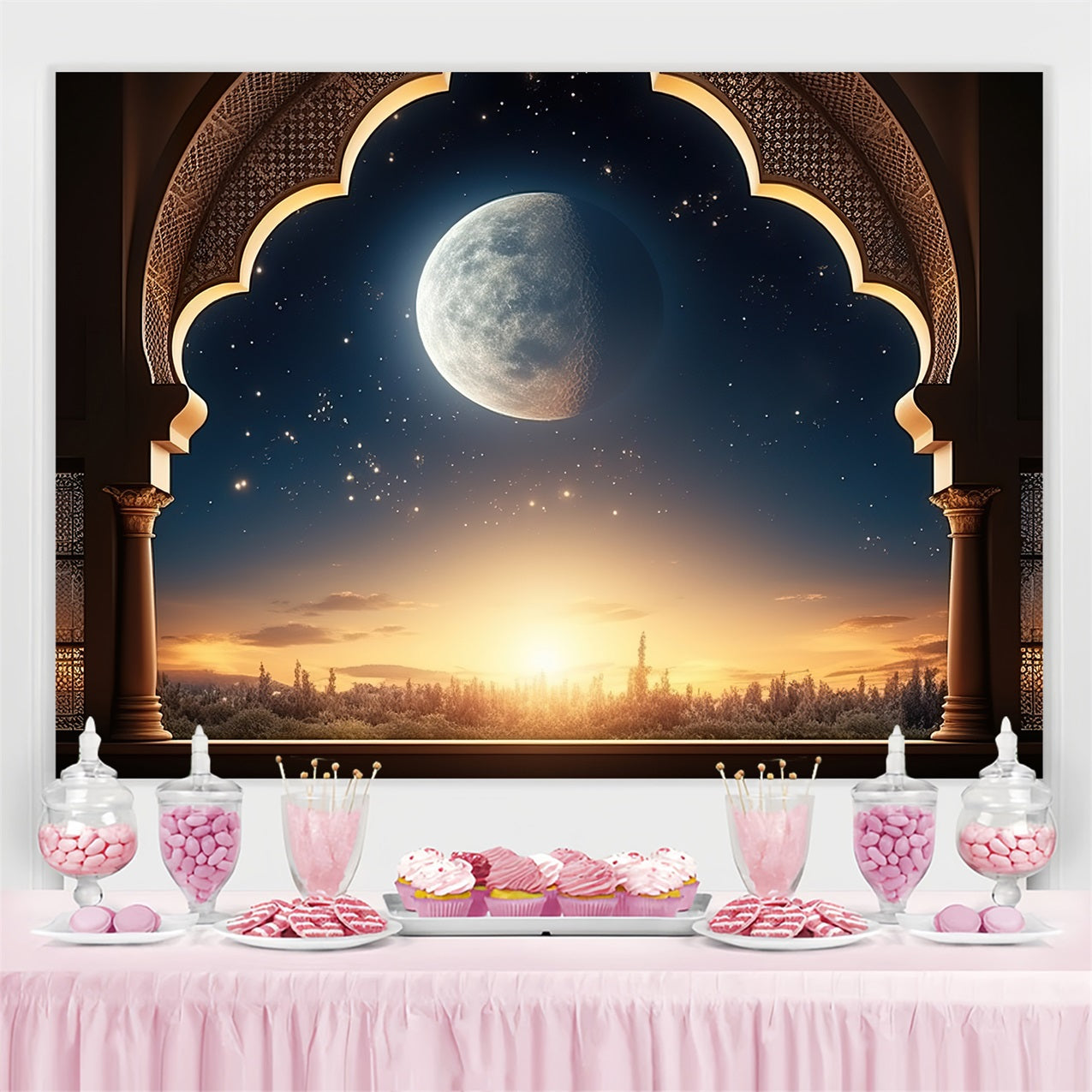 Ramadan Backdrops Majestätischer mondbeschienener Torbogen Backdrop GQ3-25