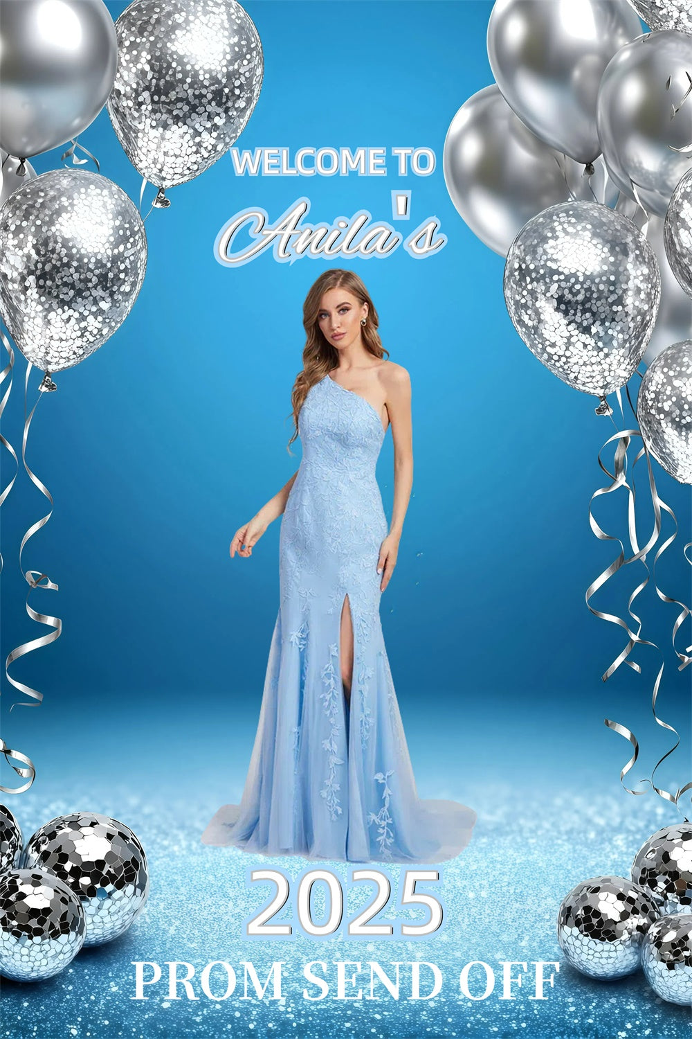 Prom Backdrop Glam Silber Ballon Graduation Party Customized Hintergrund GQ3-250