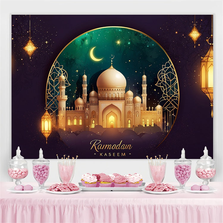 Ramadan Backdrops Mondsichel Goldener Rahmen Moschee Backdrop GQ3-28