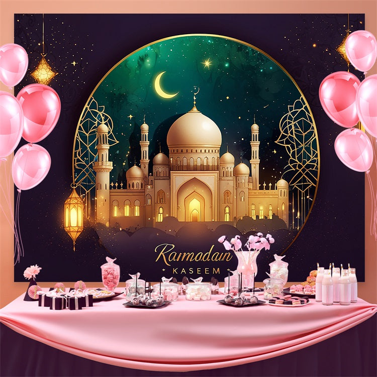 Ramadan Backdrops Mondsichel Goldener Rahmen Moschee Backdrop GQ3-28