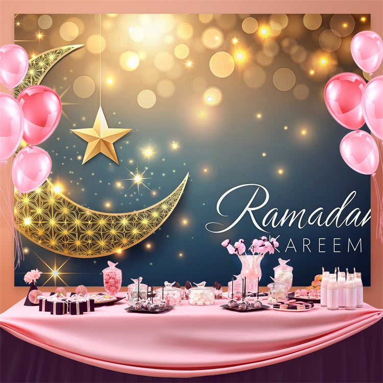 Ramadan Backdrops Goldene Mondsichel Funkelnde Sterne Hintergrund GQ3-29