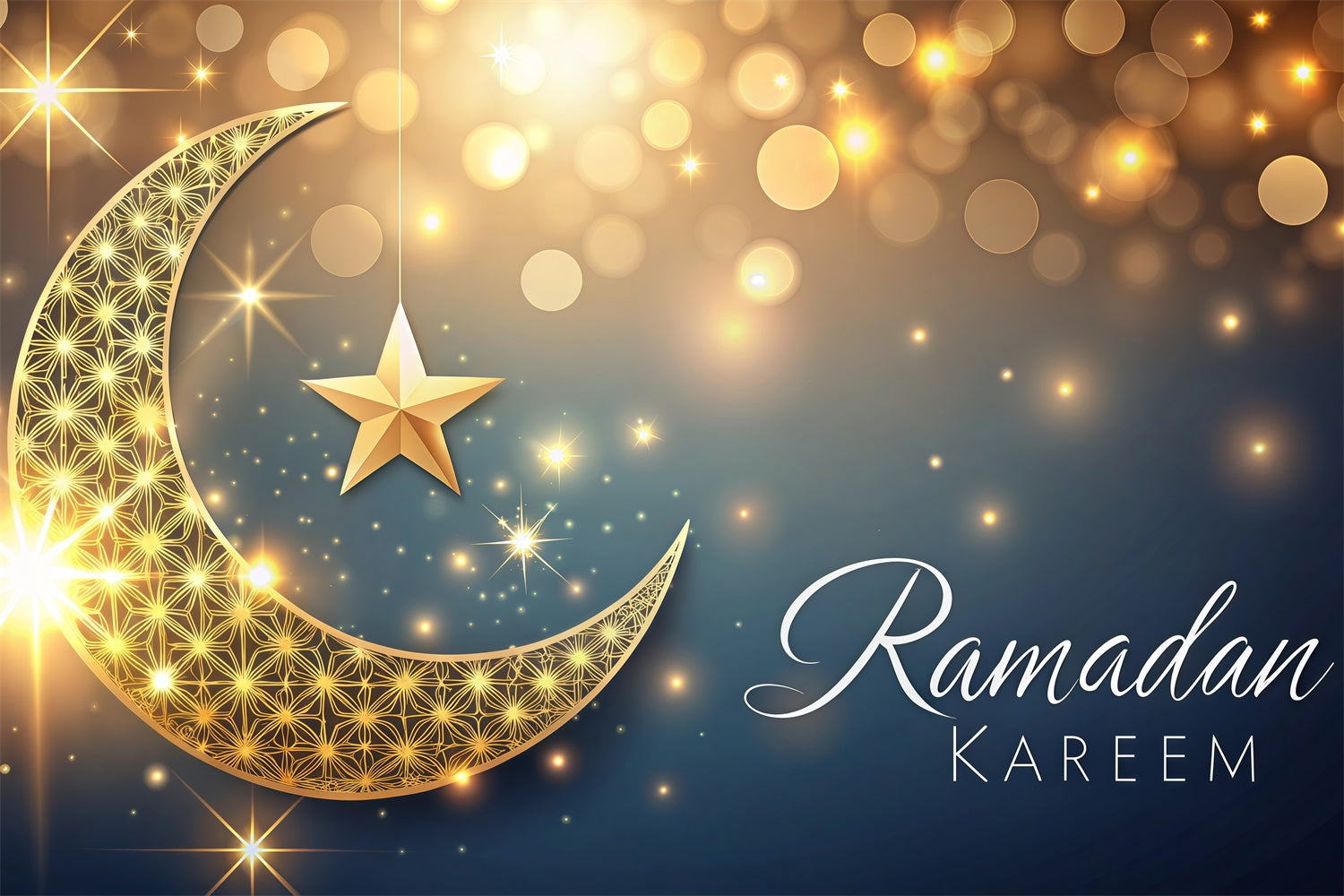 Ramadan Backdrops Goldene Mondsichel Funkelnde Sterne Hintergrund GQ3-29