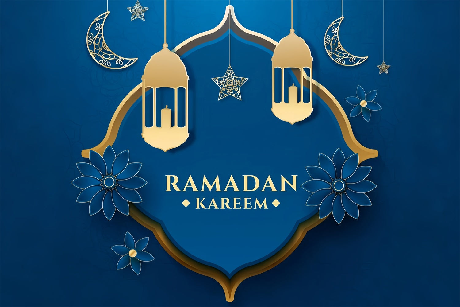 Ramadan Mubarak Hintergrundkulisse Blauer floraler Halbmond Hintergrundkulisse GQ3-31