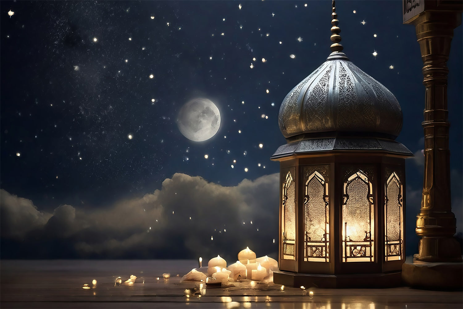 Ramadan Backdrops Sternenhimmel Laterne Glühen Backdrop GQ3-32