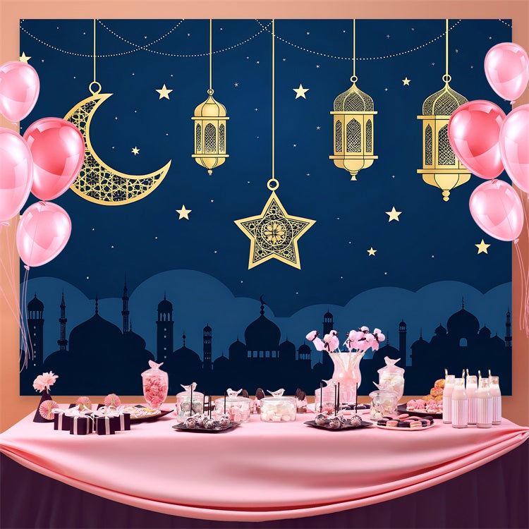 Ramadan Backdrops Goldener Halbmond Laterne Nacht Backdrop GQ3-33